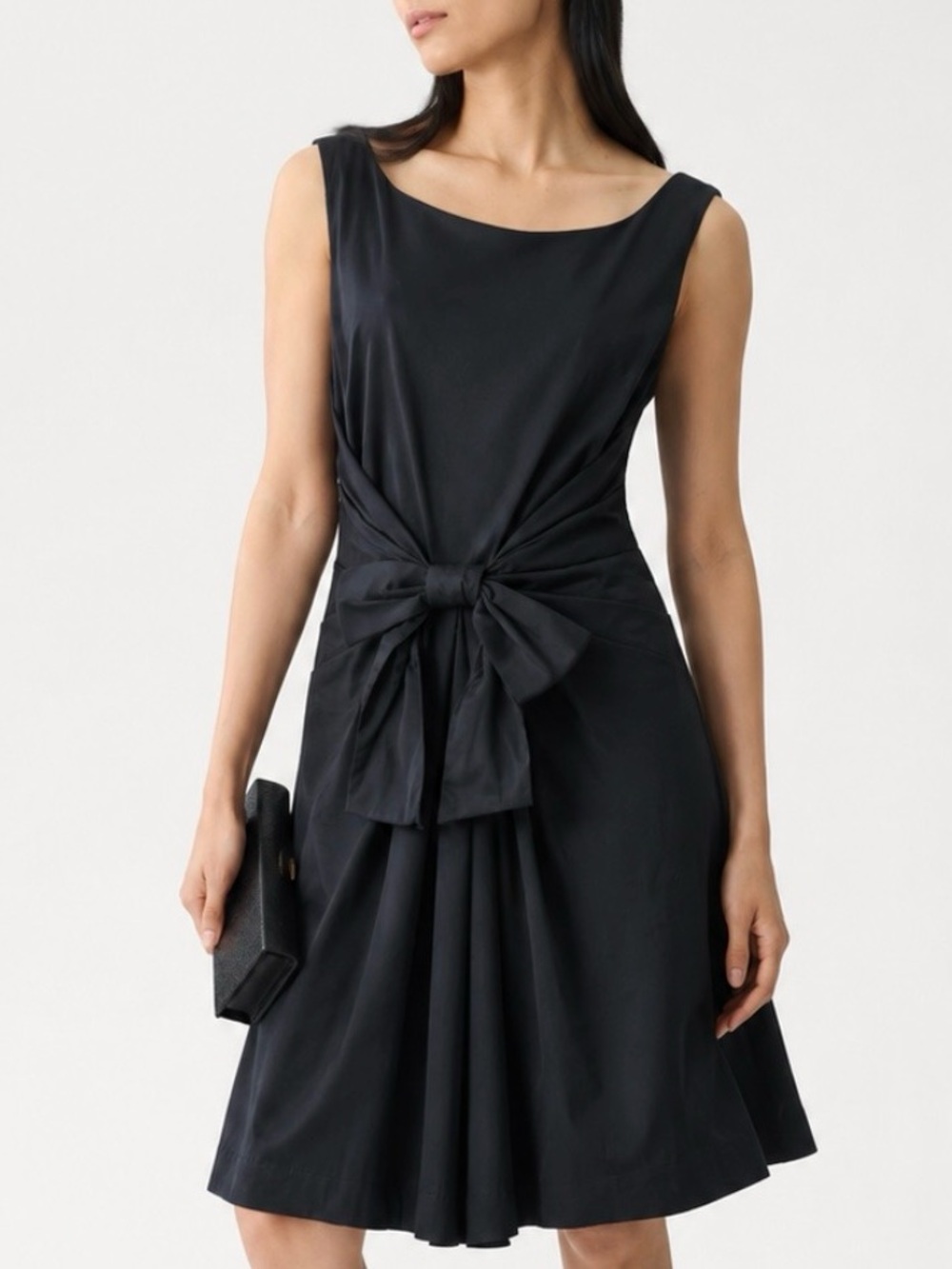 KATE SPADE Black Cotton Sleeveless Midi Dress with Waist Bow Size 8